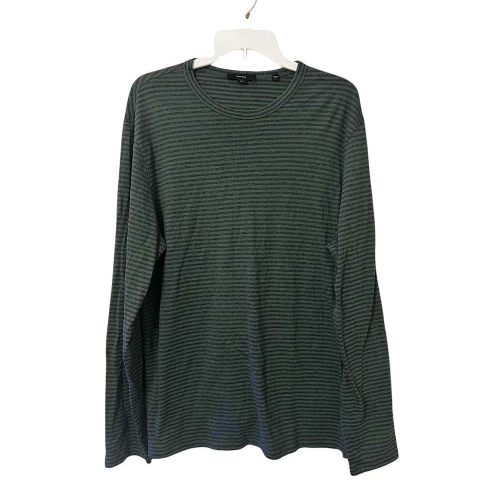Vince Brenton Stripe Crewneck Pullover Long Sleeve Mens Large Green Cotton
